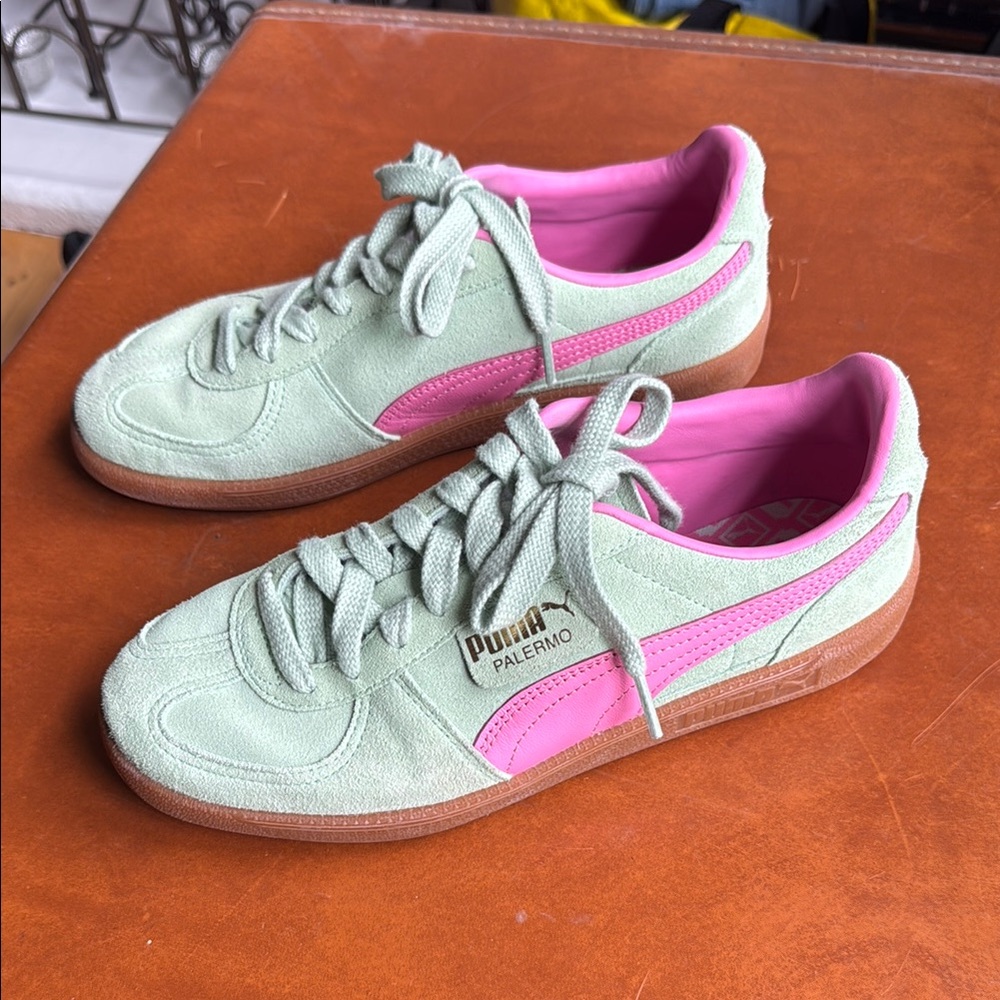 Puma Palermo Green and Pink Sneakers